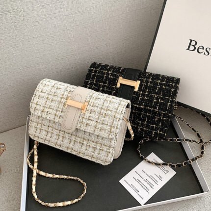 Summer texture handbag for women, fashionable and simple single shoulder bag, casual cross-body, woolen small square bag